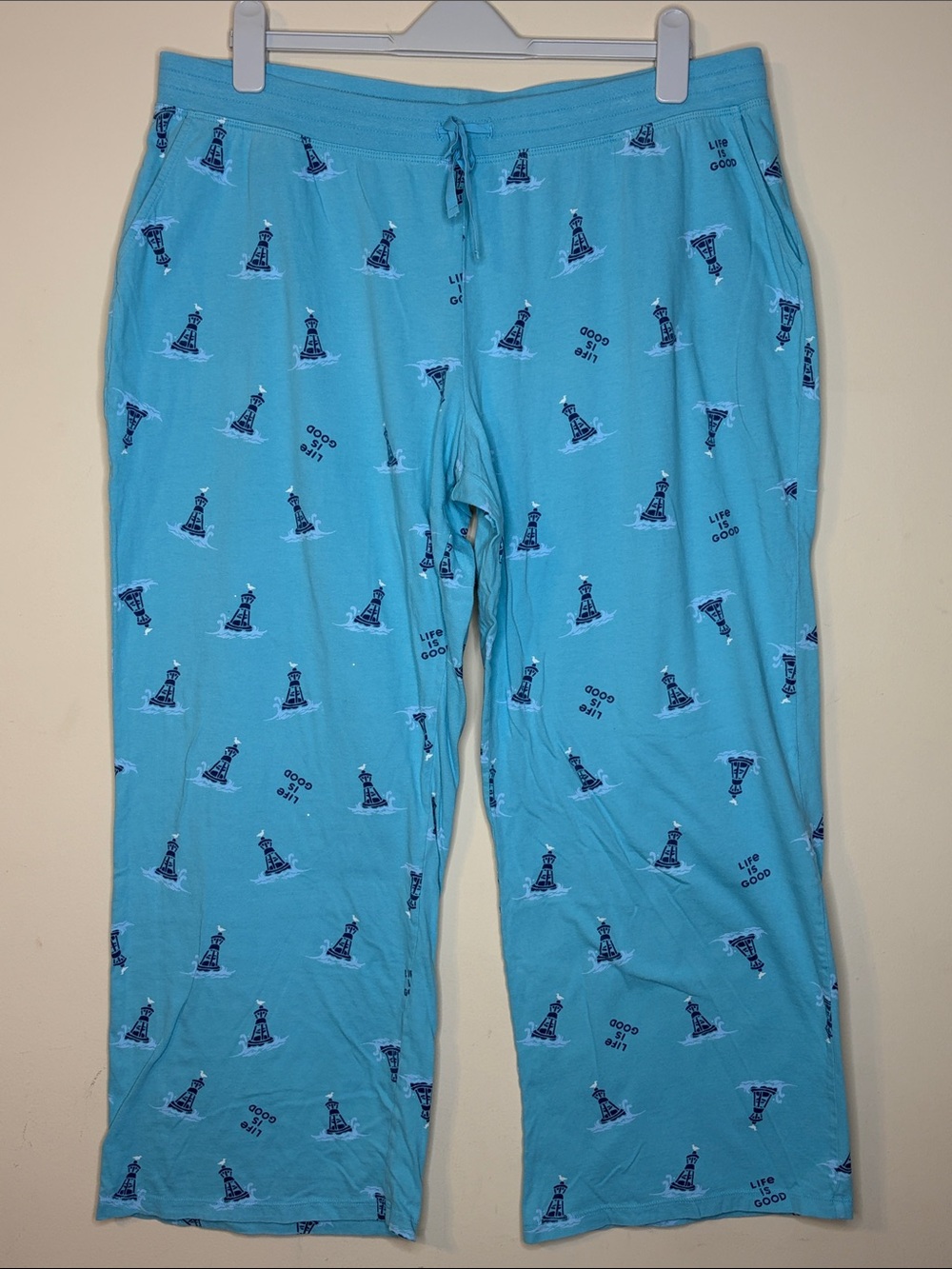 Life Is Good Light Blue Lighthouse Print Lounge Sleepwear Pants Size XXL